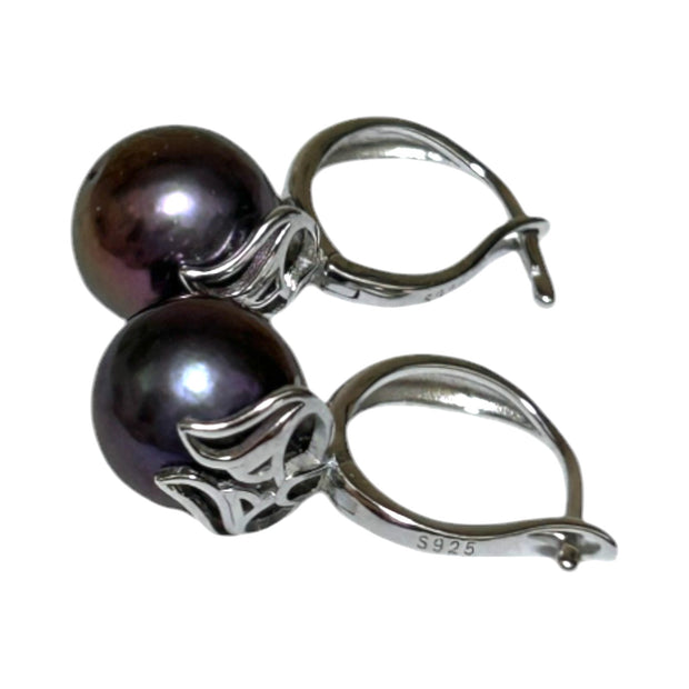 Purple Black 10 - 10.5 mm Round Edison Cultured Pearl Earrings (Copy)