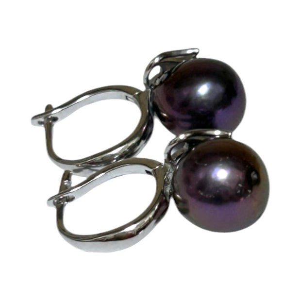 Purple Black 10 - 10.5 mm Round Edison Cultured Pearl Earrings (Copy)