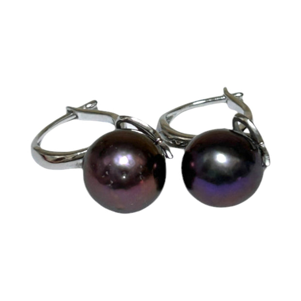 Purple Black 10 - 10.5 mm Round Edison Cultured Pearl Earrings (Copy)