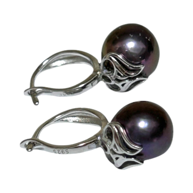 Purple Black 10 - 10.5 mm Round Edison Cultured Pearl Earrings (Copy)