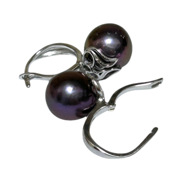 Delicate 10 - 10.5mm Edison Purple Black Pinkish Pearl Clip-On Earrings