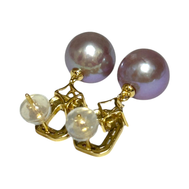 Best Gift 10 - 10.5mm Edison Lavender Purple Round Pearl Dangle Earrings