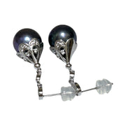 Elegant 10.5-11mm Round Edison Purple Black Cultured Pearl Earrings