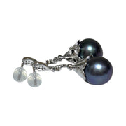 Elegant 10.5-11mm Round Edison Purple Black Cultured Pearl Earrings