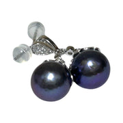 Elegant 10.5-11mm Round Edison Purple Black Cultured Pearl Earrings