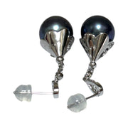 Elegant 10.5-11mm Round Edison Purple Black Cultured Pearl Earrings