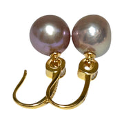 Elegant Oval Round 10.5x11mm Purple Pink Edison Cultured Pearl Dangle Earrings