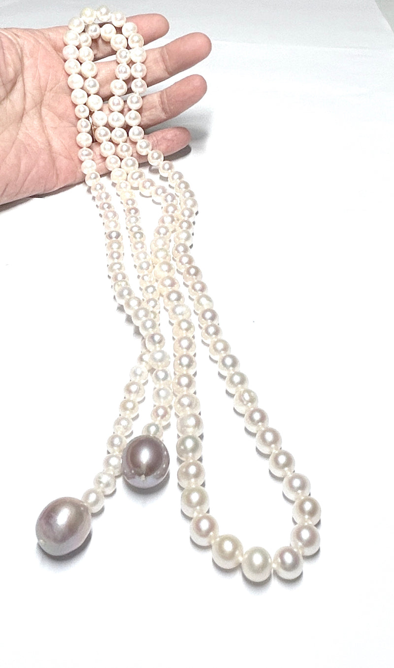 White & Purple Pink 7 and 13 x 14mm Edison Round Pearl 42" Necklace