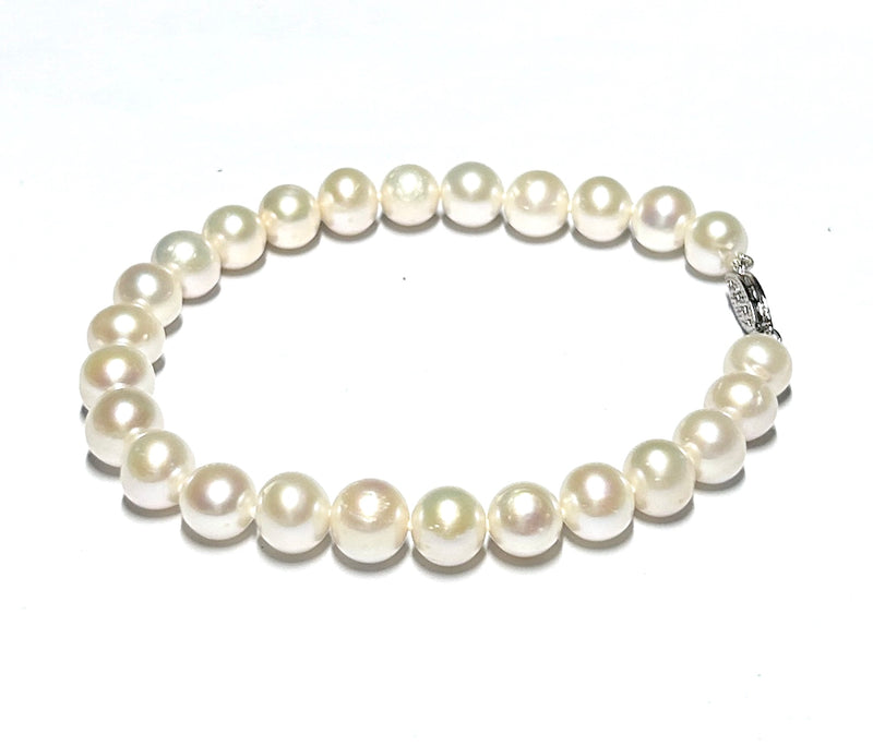Natural White Round 7.5 - 8mm Cultured Edison Pearls 7.5 - 8" Bracelet
