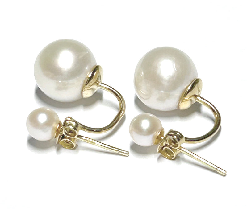 Double 5.3 and 10.3 mm Akoya Edison Cultured White Pearls Earrings
