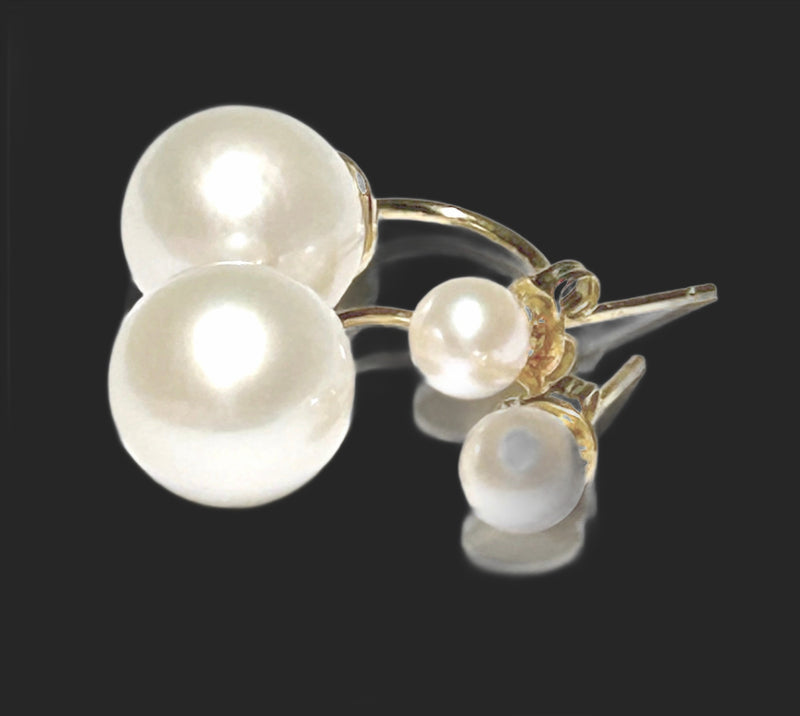 Double 5.3 and 10.3 mm Akoya Edison Cultured White Pearls Earrings