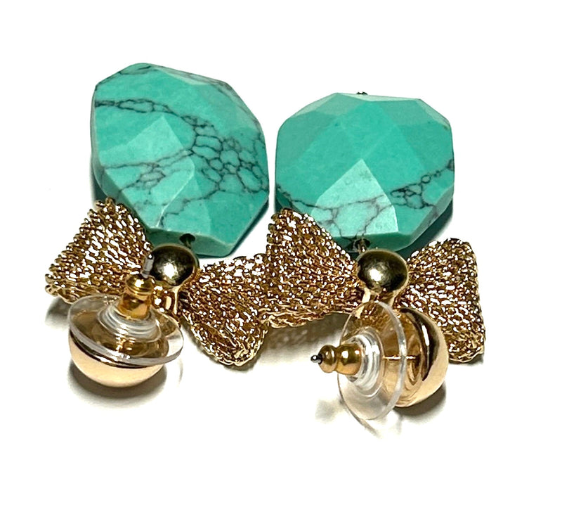 Faux Turquoise 19 x 14.3mm Dangle Earrings Butterfly Silver Gold Plated