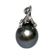 Oval 13 x 15.5mm Tahitian Sea Peacock Black Green Giant Pearl Pendant