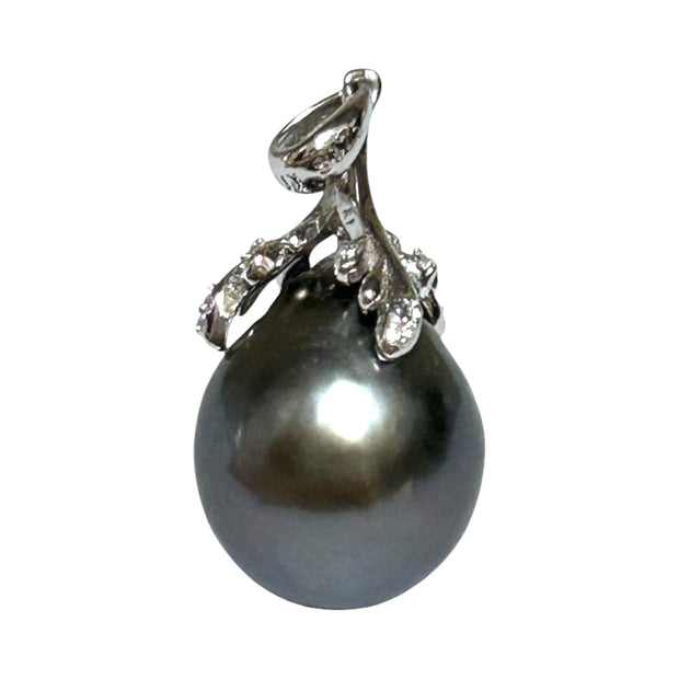 Oval 13 x 15.5mm Tahitian Sea Peacock Black Green Giant Pearl Pendant