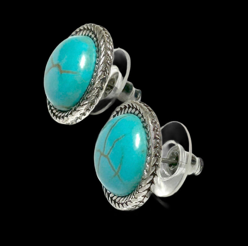 12mm Round Natural Blue Green Turquoise Beads Stud Earrings