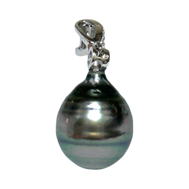 Oval 11.3 x 13.3mm Tahitian Natural Peacock Black Green Pearl Pendant