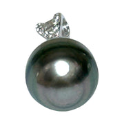 Oval 11.3 x 13.3mm Tahitian Natural Peacock Black Green Pearl Pendant