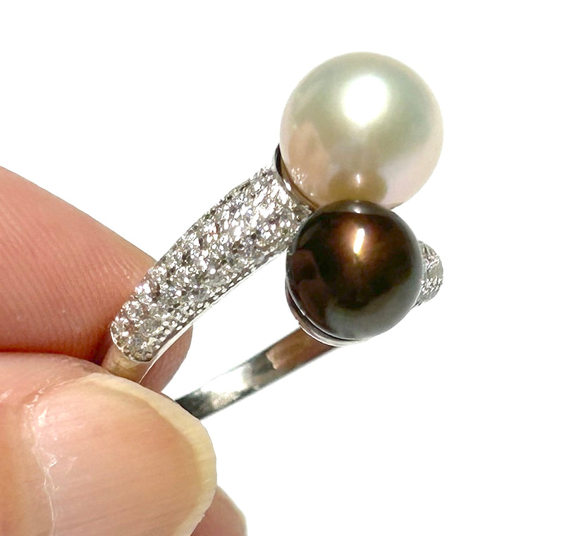 Gorgeous 6.5 - 10mm Edison White Brown Round Double Pearls Ring Size 6
