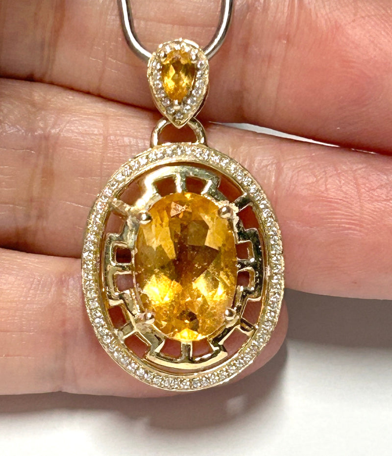 Oval 9 x 13mm Natural Yellow Citrine Handmade Sterling Silver Pendant