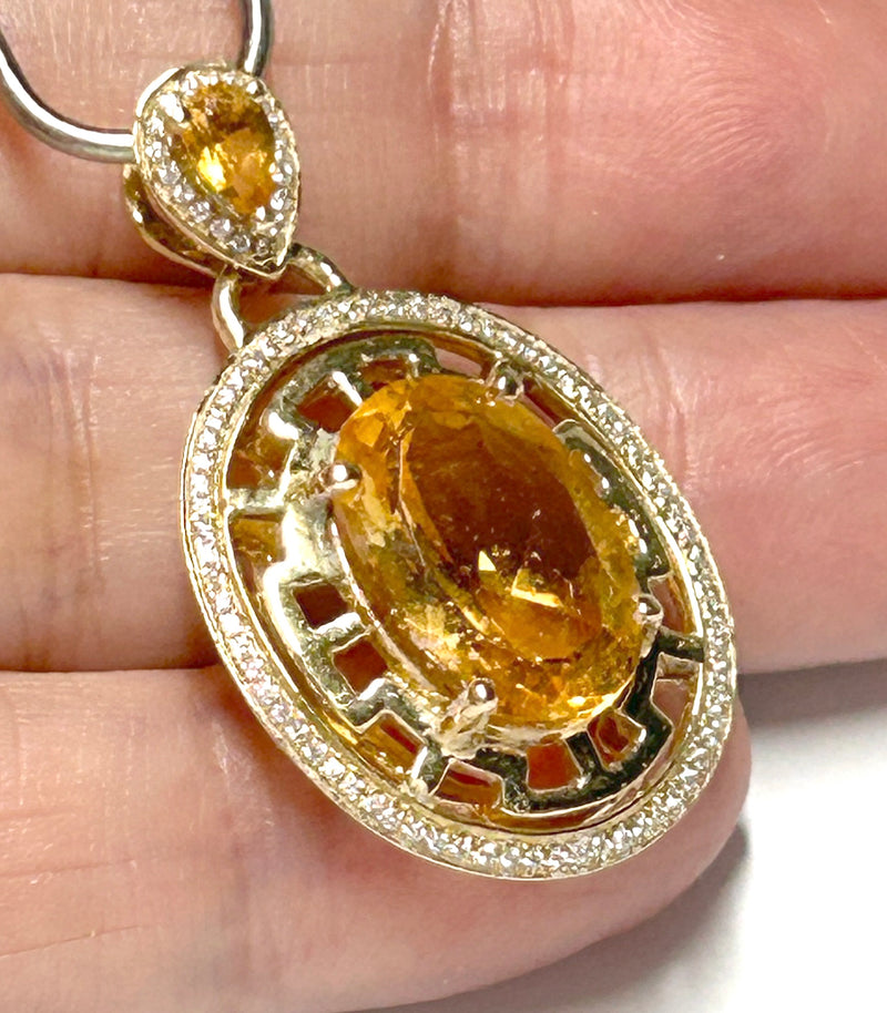 Oval 9 x 13mm Natural Yellow Citrine Handmade Sterling Silver Pendant