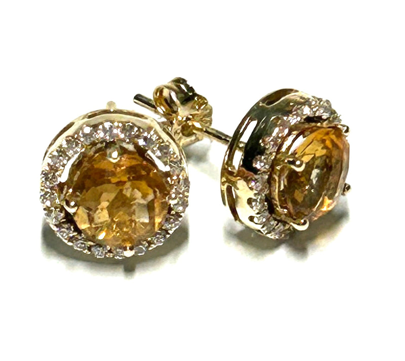 Classic Natural 1.56 Carats 6.2mm Round Citrine Yellow Gold Stud Earrings