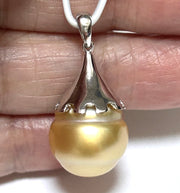 Iridescent 13.2 x 14.3mm Natural Rich Gold South Sea Pearl Pendant