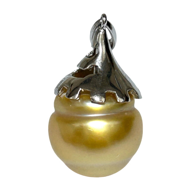 Iridescent 13.2 x 14.3mm Natural Rich Gold South Sea Pearl Pendant