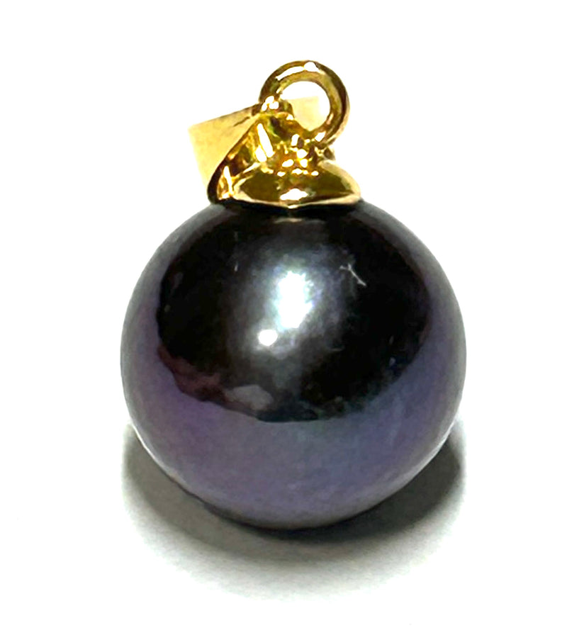 Genuine 11mm Peacock Black Pinkish Round Cultured Edison Pearl Pendant