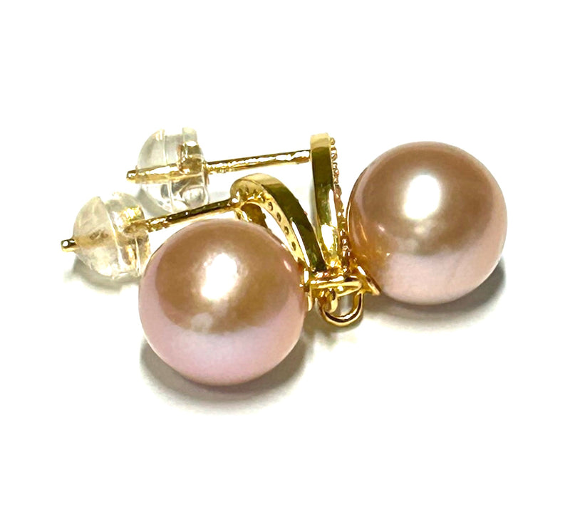 Edison Cultured Purple Rose Pink Oval 10 - 10.5mm Pearl Dangle Earrings