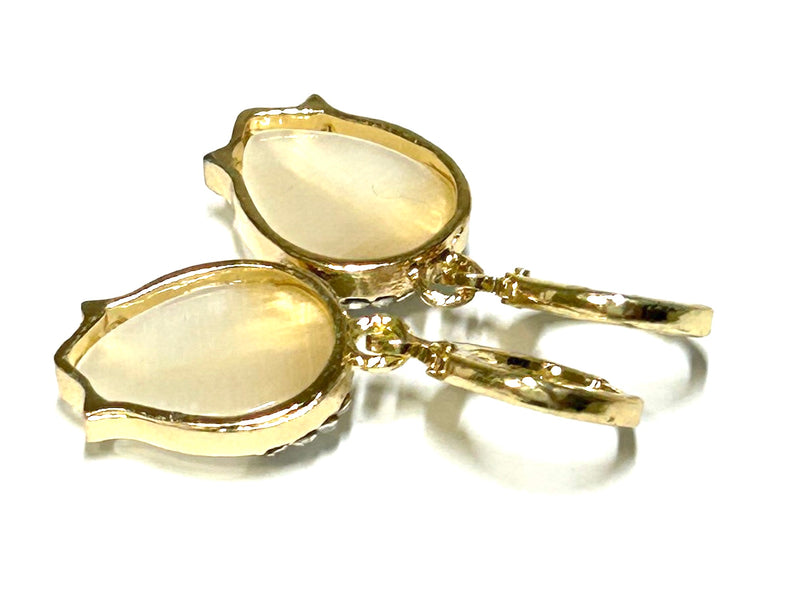 Tulip Silver 18K Gold Plated White Shell Pearl Austrian Crystals Earrings
