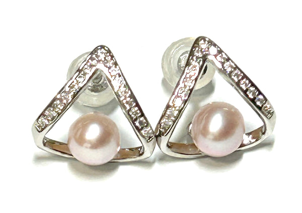 Round 5-5.5mm Japanese Akoya Sea Baby Pink Pearl Stud Earrings