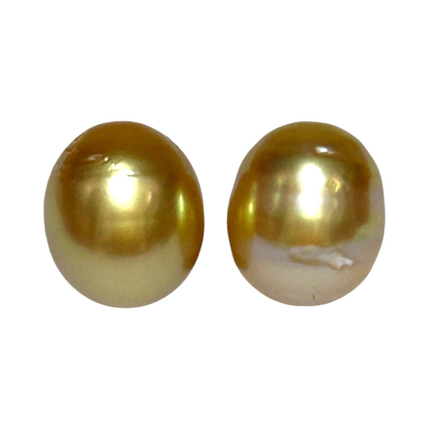 5A Luster A Pair 10.6 x 12.4mm 20.7 Carats Deep Gold South Sea Pearl