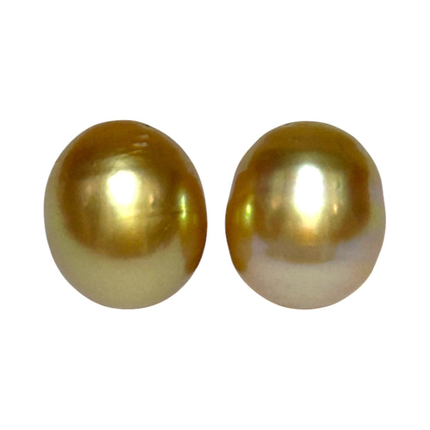 5A Luster A Pair 10.6 x 12.4mm 20.7 Carats Deep Gold South Sea Pearl