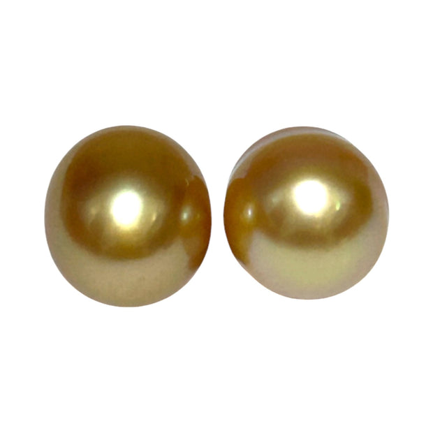 5A Luster A Pair 10.6 x 12.4mm 20.7 Carats Deep Gold South Sea Pearl