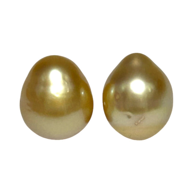 A Pair 10.5 x 12.5mm Deep Gold Philippines South Sea Oval Pearls