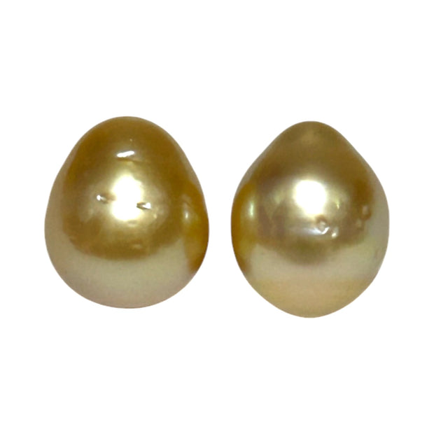 A Pair 10.5 x 12.5mm Deep Gold Philippines South Sea Oval Pearls