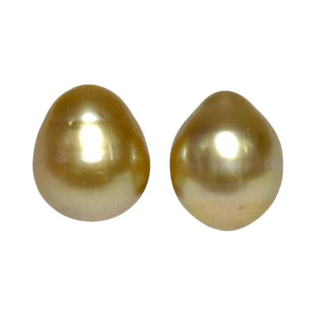 A Pair 10.5 x 12.5mm Deep Gold Philippines South Sea Oval Pearls