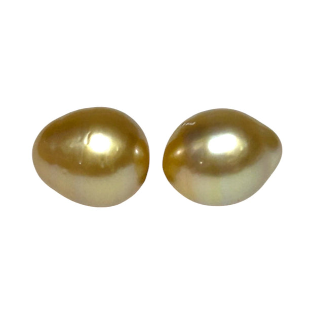 A Pair 10.5 x 12.5mm Deep Gold Philippines South Sea Oval Pearls