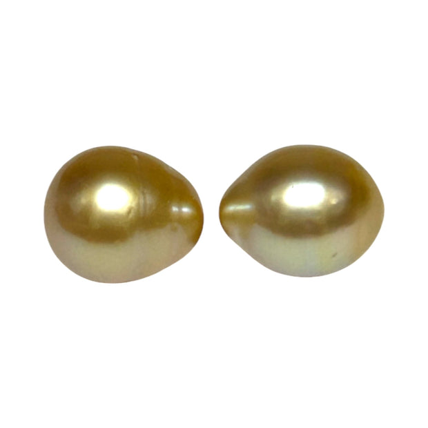 A Pair 10.5 x 12.5mm Deep Gold Philippines South Sea Oval Pearls