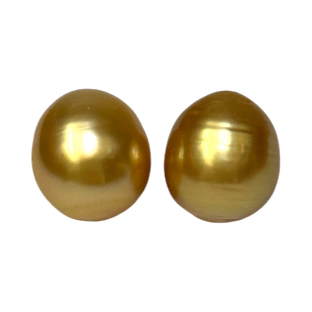 A Pair 11.3 x 12.5mm Deep Gold Philippines South Sea Looses Pearl