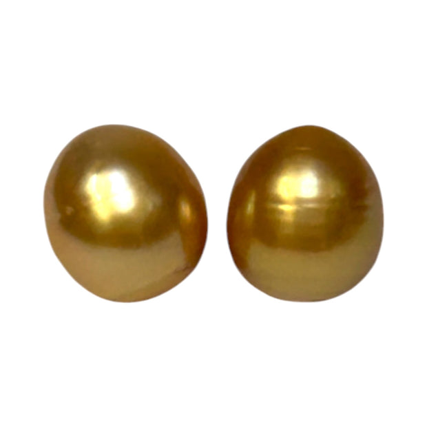 A Pair 11.3 x 12.5mm Deep Gold Philippines South Sea Looses Pearl