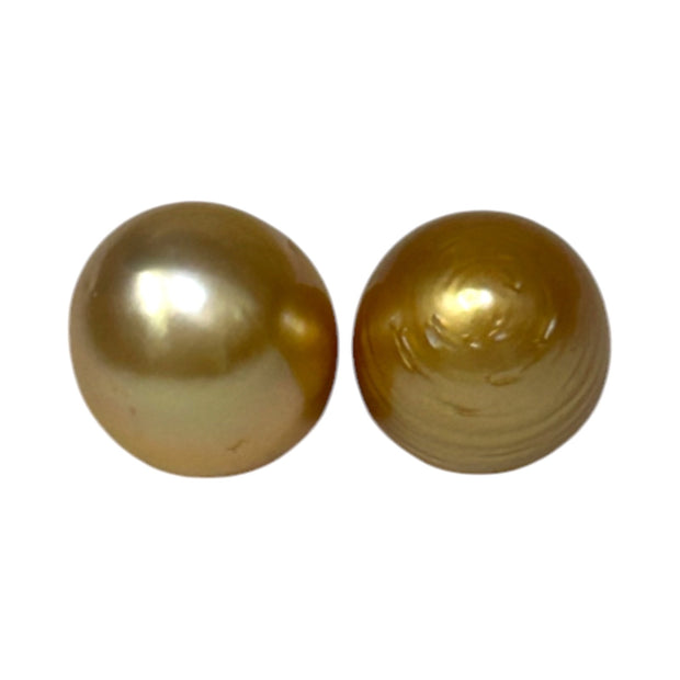 A Pair 11.3 x 12.5mm Deep Gold Philippines South Sea Looses Pearl