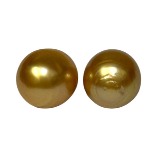 A Pair 11.3 x 12.5mm Deep Gold Philippines South Sea Looses Pearl