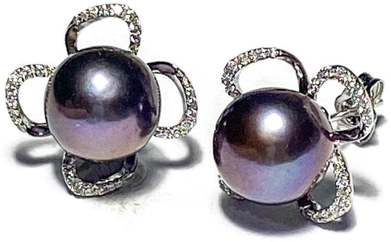 Stunning Edison 10.5mm Purple Gray Pinkish Round Pearl Stud Earrings