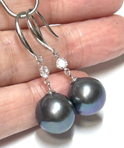 Charming 10.5-11mm Edison Peacock Black Blue Round Pearl Earrings