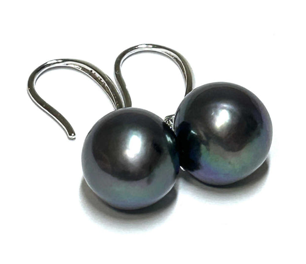 Charming 10.5-11mm Edison Peacock Black Blue Round Pearl Earrings