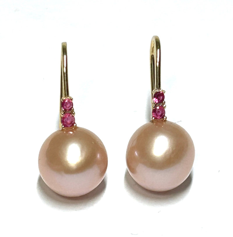 Round 10 - 10.5mm Purple Rose Pink Edison Pearl Dangle Hook Earrings