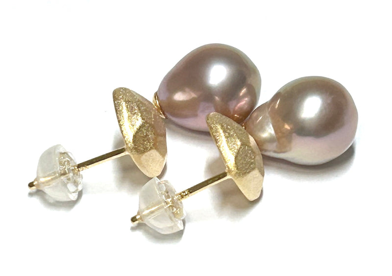 Oval Drop 9 x 11mm Purple Lavender Keshi Cultured Pearl Dangle Earrings