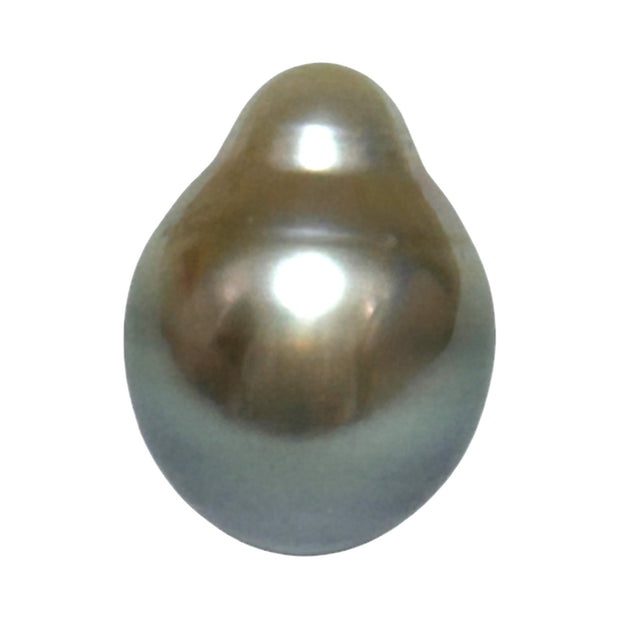 Glorious 14.6 Carat 12 x 15.7mm Tahitian Peacock Grey Green Drop Pearl