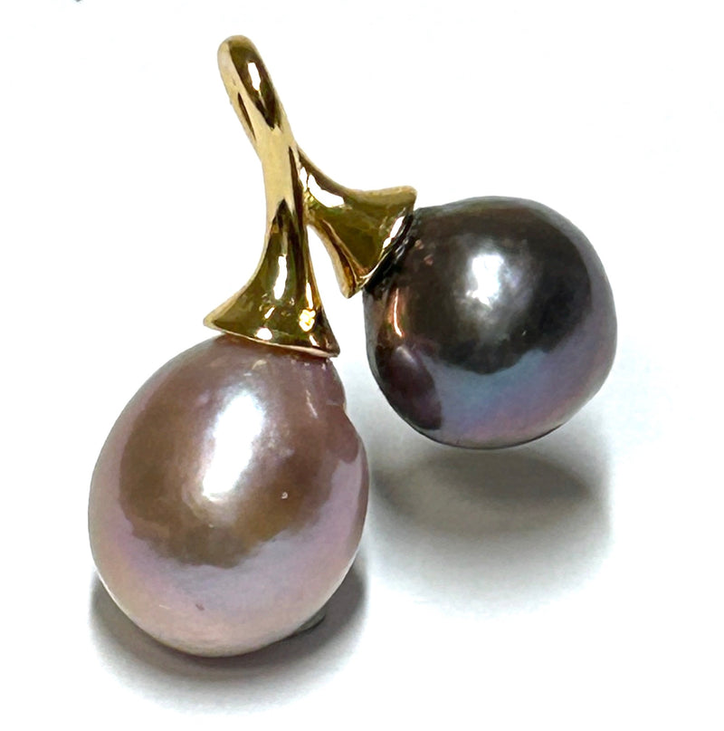 Oval Round 9.5-12.6mm Edison Purple/ Black Cultured 2 Pearls Pendant